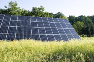 Blue solar panel surrounded